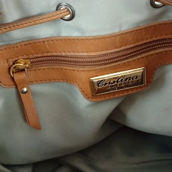 Cristina Italy real leather drawstring bucket bag with strap Black Brown - Picture 13 of 16